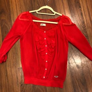 Hollister red ruffle blouse